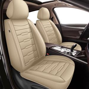 AOMSAZTO 2 Front Seat Cover Custom Fit for Cadillac XT5 2017 2018 2019 2020 2021 2022 2023 2024 2025 2026 Faux Leather Car Seat Covers Compatible Airbag XT5 Seat Protector Vehicle Cushion Covers Beige