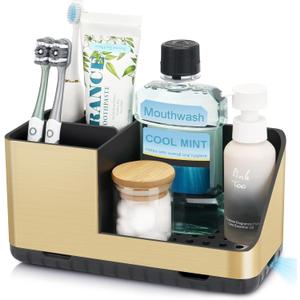 Toothbrush Holders for Bathroom Countertop Organizer, Kids Electric Toothbrush and Toothpaste Holders, Bathroom Accessories Organizer and Storage (Brushed Gold)