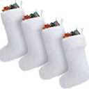 JOVITEC White 4 Pcs 20 Inch Christmas Stockings Faux Fur Stockings Xmas Stocking Fireplace Hanging Stocking Christmas Party Gift Bags for Holiday Party Decoration