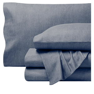 Bare Home Flannel Sheet Set 100% Cotton, Velvety Soft Heavyweight - Double Brushed Flannel - Deep Pocket (Queen, Heathered Indigo)