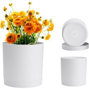 6 Inch White Planter for Plants with Drainage Hole and Seamless Saucers