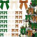 36 Pcs Christmas Velvet Bows Vintage Rustic Xmas Tree Velvet Ribbon for Stairs Wreath Fireplace Garland Home Decor Winter Party Indoor Outdoor(Ivory,Brown,Dark Green,3.15x3.15In)