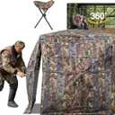 Hunting Blind 270/360 Degree See Through Ground Blind with Carrying Bag, 2/3 Person Pop Up Camouflage Tent Portable Concealed Shelter
