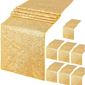 B-COOL Gold Sequin Table Runner Party: 8 Pack Sparkly Table Runner for Party Wedding Birthday Engagement Anniversary Decor 12x72 Inch