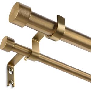 Warm Gold Double Curtain Rod, Brass Extra Long Dual Curtain Rods for Windows 72 to 144 Inch, 1 Inch Adjustable Heavy Duty Spliced Double Rod, Pro-Plating Process, Aluminium Finials