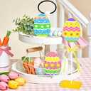 2 x 3 Pcs Easter Table Decorations, Easter Tiered Tray Decor, Colorful Wooden Easter Eggs Signs, Glitter Easter Decoration Farmhouse Tabletop Centerpiece for Home Kitchen Office Spring Party
