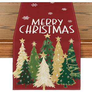 Christmas Tree Table Runners Xmas Table Runners Snowflakes Winter Seasonl Holiday Kitchen Dining Table Decor Runner for Home Party Decoration 13x72 inch (Black)