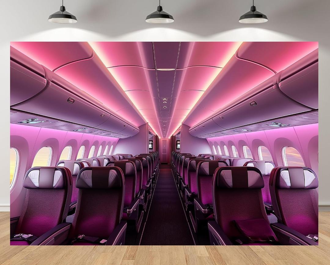 7x5ft Airline Cabin Backdrop Airplane Seats Aircraft Interior Aviation Background for Plane Travel Theme Birthday Party Luxury Events Travel Blogger Decor Photo Studio Booth Props (AA-1682)