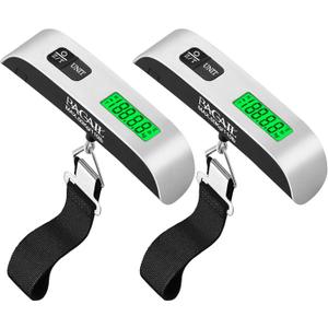 BAGAIL Digital Luggage Scale, 110lbs Hanging Baggage Scale with Backlit LCD Display, Portable Suitcase Weighing Scale, Travel Luggage Weight Scale with Hook, Strong Straps for Travelers (2 Pack, silver)