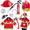 Fireman Gear Firefighter Costume Role Play Career Dress Up Starter Toy Accessories Pretend Play Set with Helmet, Tools for Kids, Toddlers