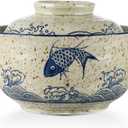 VanEnjoy Microwavable Ramen Bowl with Lid, 25 Oz Japanese Bowl Big Ceramic Japanese Soup Bowl with Lid, Korean Clay Pot - fish