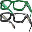 VISOONE 2 Pack Blue Light Blocking Glasses Rectangle Frame and Chic Preppy Look for Women Men RIVER (Black+basil Green)