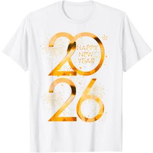 Happy New Year Party Supplies 2026 Family Matching Fireworks T-Shirt M