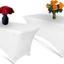 Luxury Collection 6ft Tablecloth Rectangular Spandex Linen - White Table Cloth Fitted Cover for 6 Foot Folding Table, Wedding Linens Banquet Cloths Rectangle Covers (2 Pack)