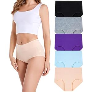 HAVVIS Women's Briefs Underwear Cotton High Waist Tummy Control Panties Rose Jacquard Ladies Panty Pack of 5 XXL