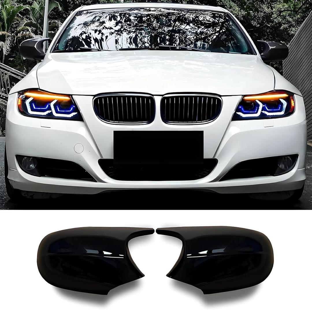 Mirror Caps Gloss Black Compatible with 3 Series E90 E91 2008-20011 E92 E93 2010-2013, 1 Series E81 E82 E87 E88 LCI Models Rearview Side Wing Mirror Cover Caps