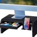 Bostitch Konnect Adjustable Monitor Riser with Drawer & Cell Phone Holder, Laptop Stand for Desk, 4 Height Levels, Cable Management & Rubber Feet (Black)