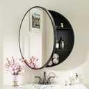 Keonjinn 28 x 28 Inch Round Black Mirror Medicine Cabinet Wall Mounted, Circular Modern Medicine Cabinet with Mirror, Black Framed Medicine Cabinets with Mirror, Vanity Bathroom Mirrors with Storage
