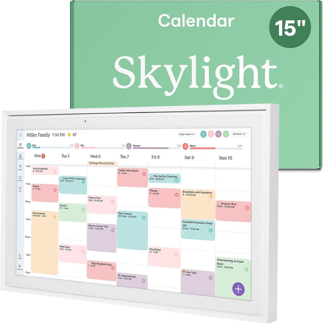 Skylight Calendar: 15-inch Wall Planner Digital Calendar & Chore Chart, Smart Touchscreen Interactive Display for Family Schedules  Wall Mount Included, Great for Organizing Your 2026 Calendar (White)