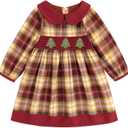 Simplee kids Baby Girls Peter Pan Collar Dress Long Sleeve Dress for Winter Autumn 12M-6T (18 Months, Red)