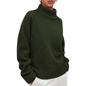 Womens Turtleneck Long Sleeve Sweater 2026 Fall Trendy Loose Fit Casual Tops Chunky Knit Pullover Sweaters, Size M