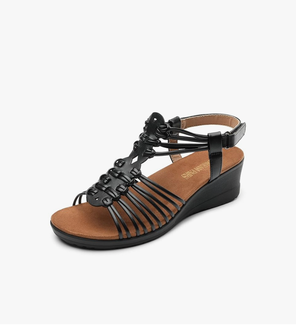 DREAM PAIRS Women's Comfortable Strappy Low Heel Open Toe Slip-On Wedge Sandals Arch Support for Summer Dressy Shoes 10