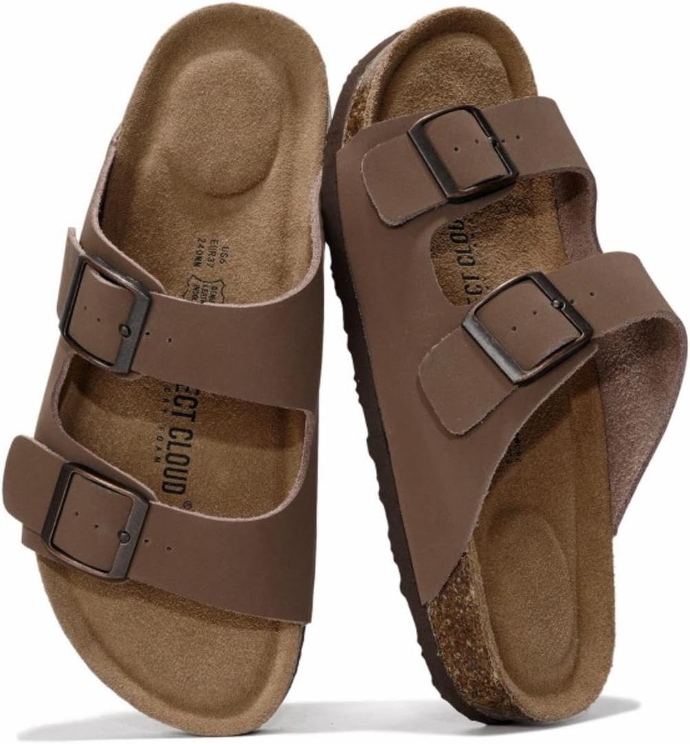 Project Cloud Genuine Leather Flat Sandals Women 2025 Beach Essentials Womens Sandals Memory Foam Vacation Essentials Slides for Women Footwear (Venita) (7, Tan)