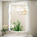 24x36 Inch LED Bathroom Mirror with Lights,Silver Metal Framed Brushed Lighted Vanity Mirror,Antifog Stepless Dimmable,Wall Mounted(Horizontal/Vertical)