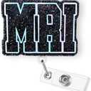 Pack of 2, Black Glitter MRI Badge Reel Retractable for MRI Technologist, Radiology Nurse, X-Ray Tech & Medical Worker | Funny MRI Tech ID Name Badge Holder with Ferrous Alligator Clip & 24” Durable Nylon Cord