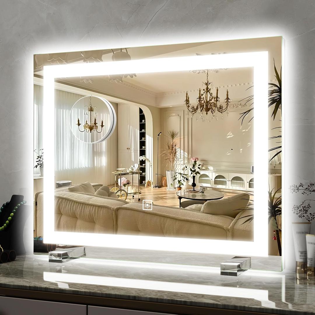 ROLOVE 22x20 Inch Lighted Vanity Mirror, 3 Color Modes, Dimmable, White