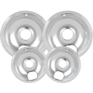 4 Pack Chrome Drip Pans, Compatible with Whirpool Kenmore Frigirate Stove Top Drip Bowls. Include 2 Pcs 6'' Range Replacement Drip Pans and 2 Pcs 8 '' Cooktop Drip Pans (Frigidaire, Silver)