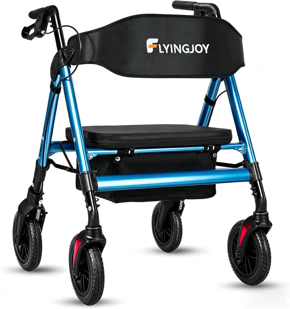 Walkers for Seniors with Seat,450Lbs Rolling Walker, 22" Extra-Wide Heavy-Duty Foldable All-Terrain Rollator Walker with Adjustable Ergonomic Breathable Seat,Brake,Adjustable Height 33"-41.5"(Blue)