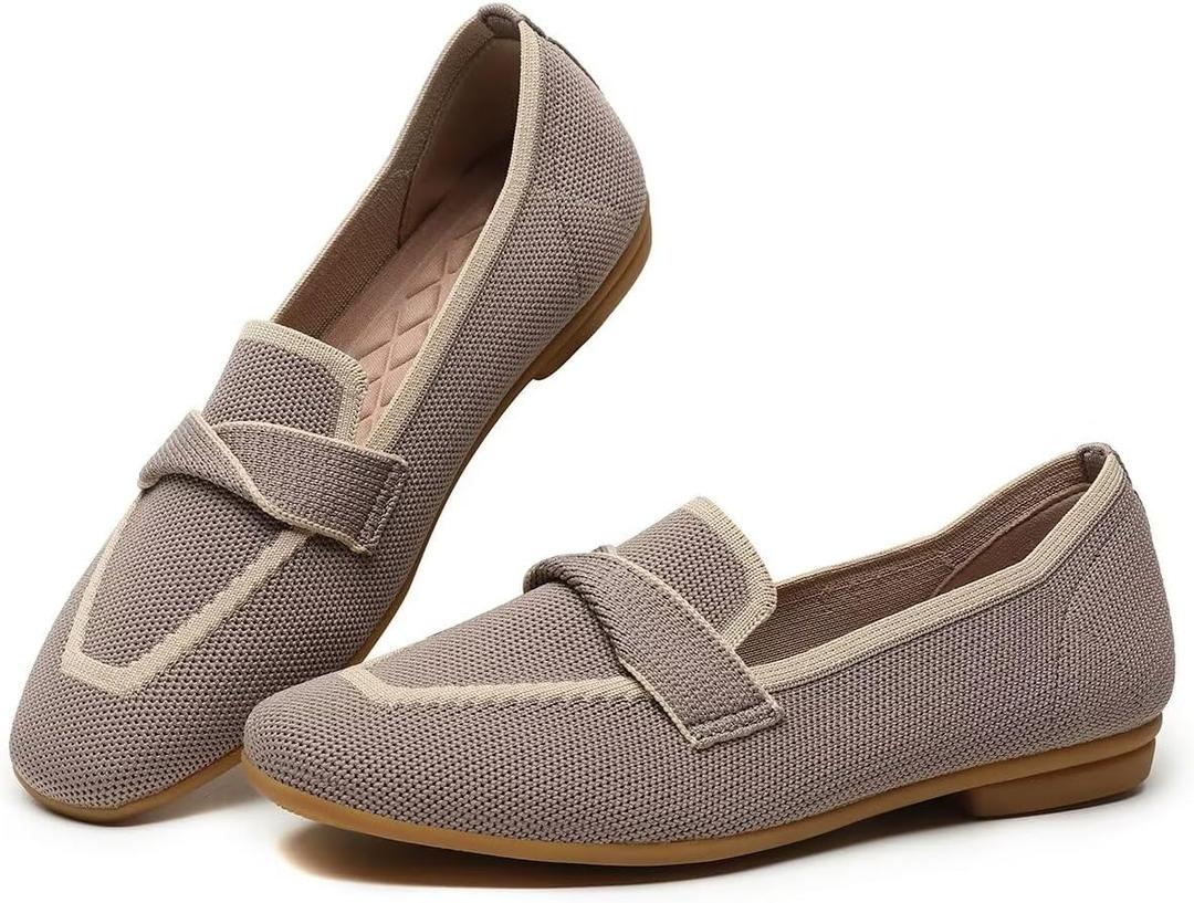 Women's Slip-on Loafer Soft Flats Comfort Knit Walking Office Work Penny Driving Dress Shoes (9.5, Khaki)