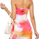 2 x VIPONES Women's Summer Tube Dress Ruched Bodycon Y2K Slim Fit Party Club Cocktail Short Mini Floral Dresses (L)