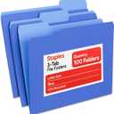 Staples File Folders, Letter Size, 1/3Cut Top Tabs, Blue, Durable 10.5Point Paper Stock, 100/Pack