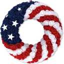 18Inch 4th of July Patriotic Roses Wreath, DILIBRA Red Blue White Foam Flower Wreath for Front Door, Artificial Memorial Day American Flag Wreath Garland Decoration for Indoor and Outdoor