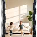 Wavy Bathroom Mirror Black Rectangle Scalloped 24x36 Modern Wood Farme Mirror Wall Mirror for Bathroom Entryway Living Room Bedroom Hallway