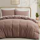 LOVQUE 100% Washed Cotton Duvet Cover Set King Size, Linen Like Natural Bedding Set with Zipper Closure (No Comforter), 104x90 Inches, Mauve Brown