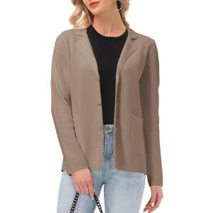 Women's Long Sleeve Casual Blazer Work Office Bussiness Jacket with Pocket S