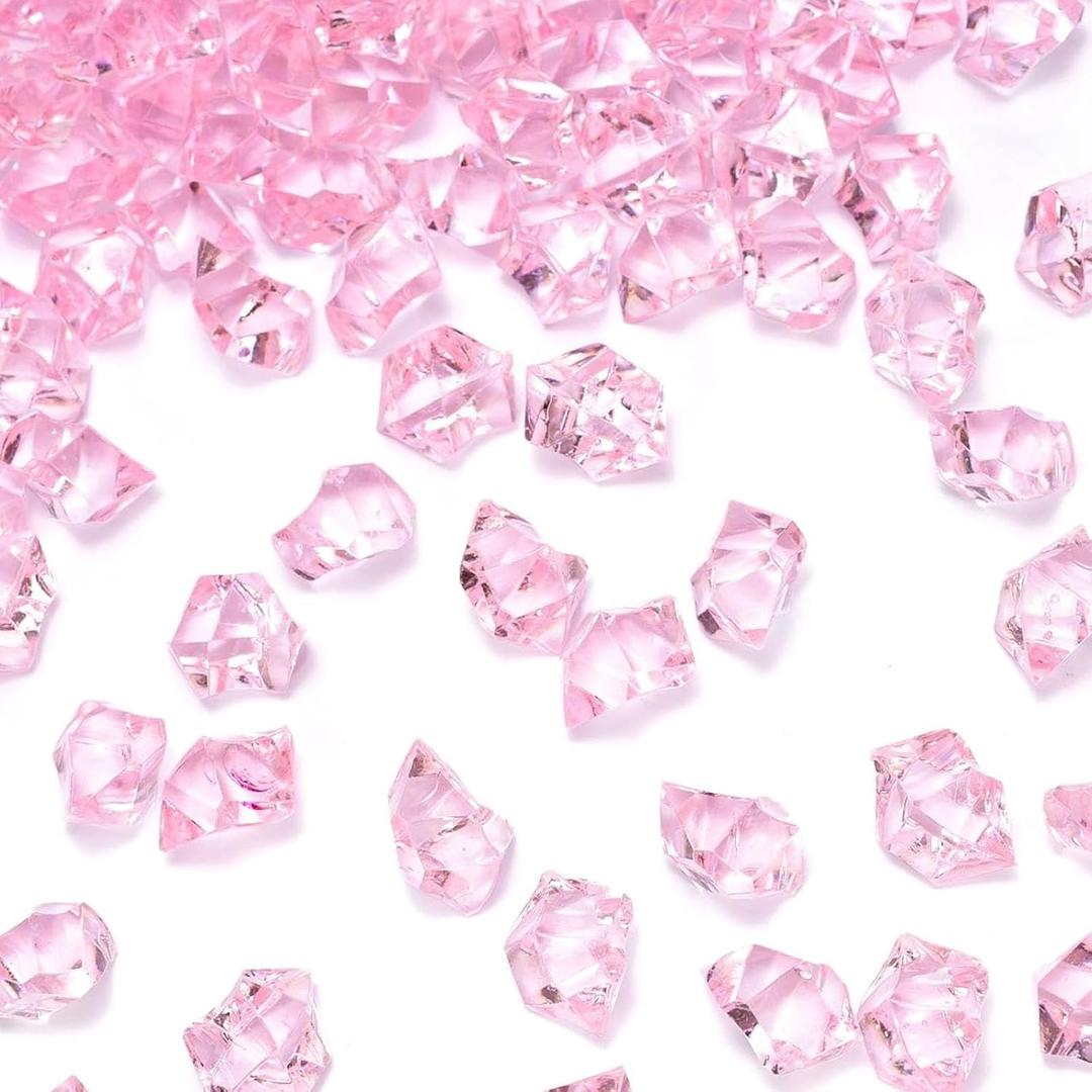 DomeStar Pink Fake Ice, 150PCS Acrylic Fake Diamonds, Plastic Crystals Gems, Vase Fillers DIY Craft Makeup Brush Rocks Wedding Party Table Centerpieces Scatter Decorations