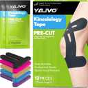 Precut Kinesiology Tape for Knees, 12 Pcs Individual Packaged - Knee Support & Stability, Pain Relief Athletic Tape - Waterproof & Elastic, Breathable Hypoallergenic Latex-Free Tape (Black)