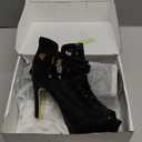 getmorebeauty Women's Pretty Lace Flowers Open Toes High Heels Ankle Boots (9, Black)