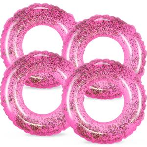 Whaline 4Pcs Inflatable Pool Floats Toys Swim Tubes Rings Glitter Pool Tube for Teen Boys Girls Outdoor Summer Swimming Pool Beach Party Favors Supplies (Pink)