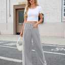 Hongsui Women's Wide Leg Pants Drawstring High Rise Side Striped Slouchy Palazzo Pants with Pockets (Gray, S)
