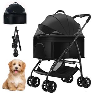 3-in-1 Pet Stroller,Foldable Cat Dog Strollers for Medium Dogs 20KG,Pet Travel Dog Stroller Pushchair with Detachable Carrier Car Seat