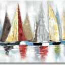 Abstract Sailboat Canvas Wall Art: Colorful Boat Painting Quiet Seascape Artwork Painting for Living Room (36'' x 24'' x 1 Panel)