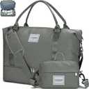 WOOMADA Weekender Overnight Bag for Women, Shoulder Travel Duffel with Shoes Compartment,Gym Bag with Toiletry Bag (Army Green)