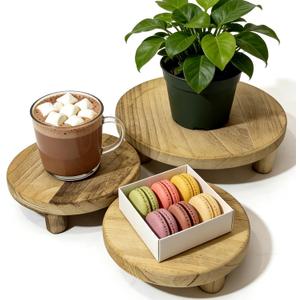 6"/8"/10" 3pcs Round Wood Riser - Plant Risers Stand for Decor - Wood Pedestal Stand Display for Kitchen Counter- Decorative Wooden Risers for Desktop/Bathroom/Livingroom/Bedroom