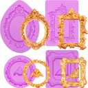 Photo Frame Fondant Molds Baroque Style Vintage Picture Frames Silicone Chocolate Molds for Cake Decorating Polymer Clay Candy Gum Paste Set of 4 (purple(NF225))