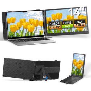 Laptop Screen Extender 14", FHD 1080P Portable Monitor for Laptop, Light Monitor Extender Plug&Play, IPS Display Computer Monitor for Laptop 13-17 (Screen Length: 11.81"-16.14") for Travel Work
